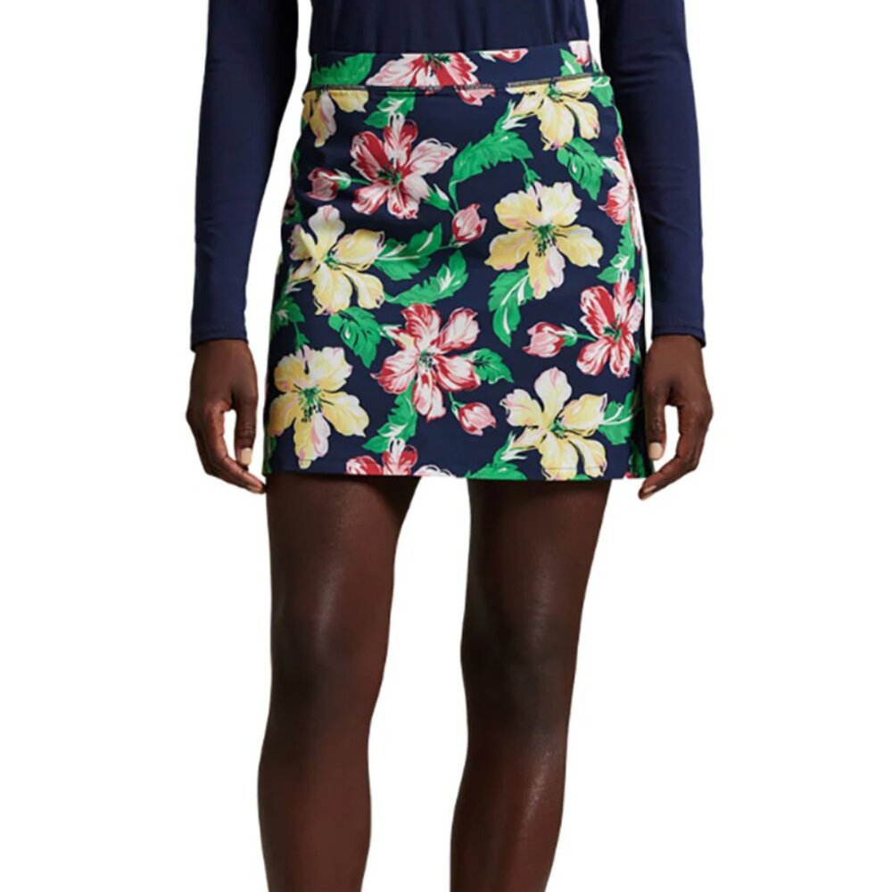 RLX Polo Golf 4-Way Stretch Back Pleated 17 Inch Hibiscus Womens Golf Skort